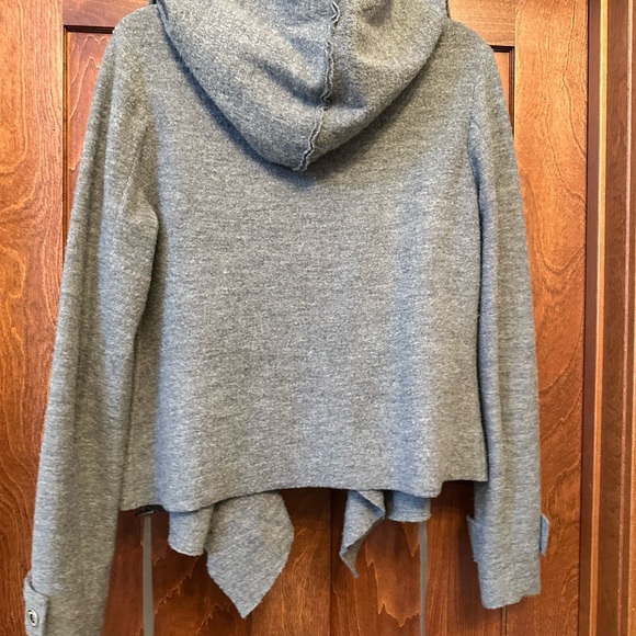 Free People Gray Wool Cinch-Front Hooded Sweater - Picture 8 of 10